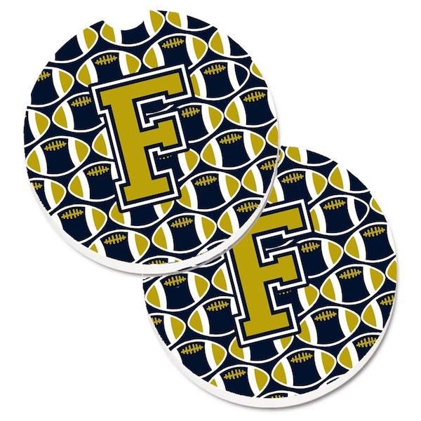 Carolines Treasures Letter F Football Blue and Gold Set of 2 Cup Holder Car Coaster CJ1074-FCARC - main